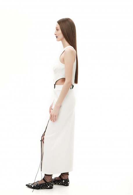 Юбка в рубчик с вырезом - фото 59260