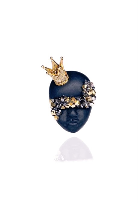 Кольцо черная принцесса в золотой короне - фото 60709