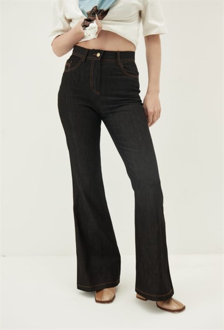 Джинсы клеш с высокой талией - фото 61445