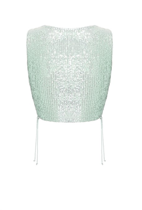 Мятный топ с пайетками - фото 61629