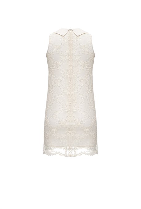 Платье из кремового льна с цветочным хлопковым кружевом - фото 61652