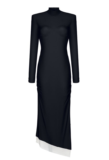 Черное платье с подплечниками - фото 61693