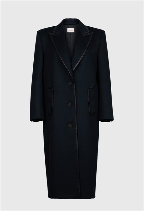 Пальто однобортное с кожаным кантом - фото 63423