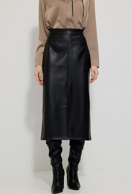 Юбка кожаная миди - фото 63731