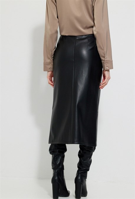 Юбка кожаная миди - фото 63732