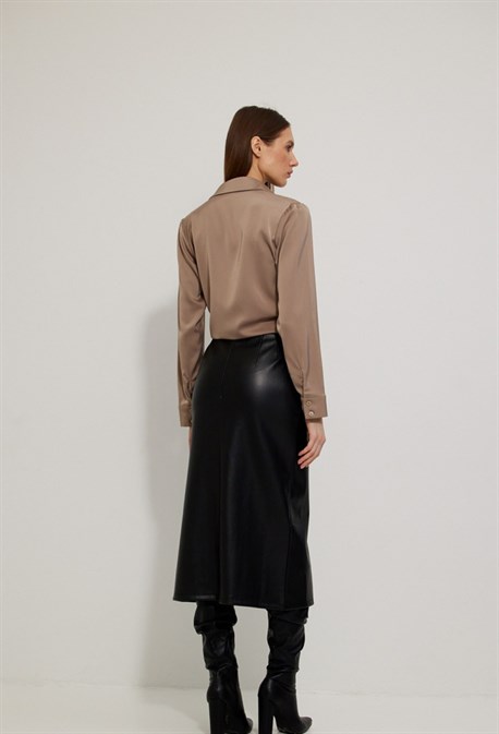 Юбка кожаная миди - фото 63733