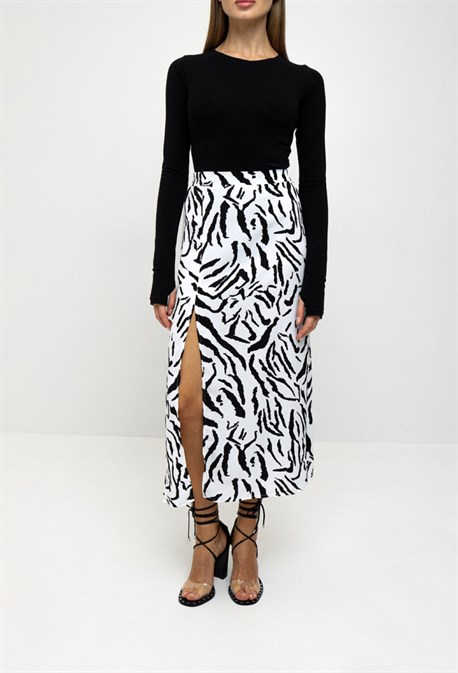 Юбка с разрезом принт зебра - фото 63796