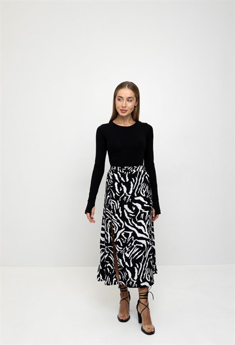 Юбка с разрезом принт зебра - фото 63811