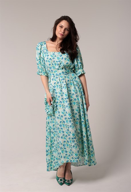 Платье с принтом и поясом - фото 67734