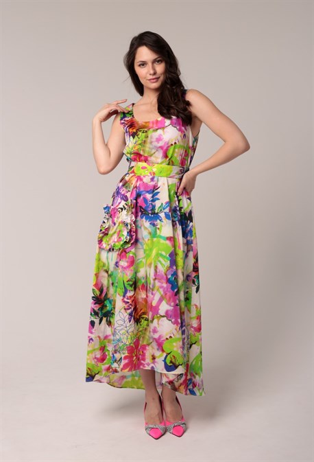 Сарафан с принтом и поясом - фото 67739