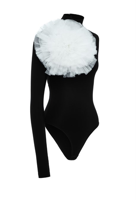 Боди с белым цветком из фатина - фото 67962