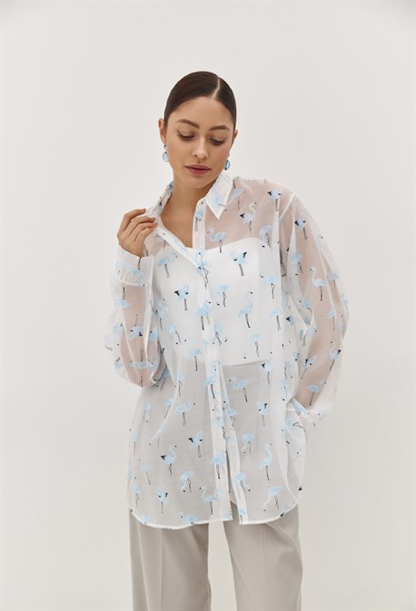 Блуза с фламинго - фото 70035