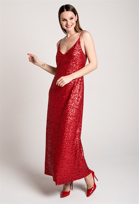 Платье-комбинация макси с пайетками - фото 71258