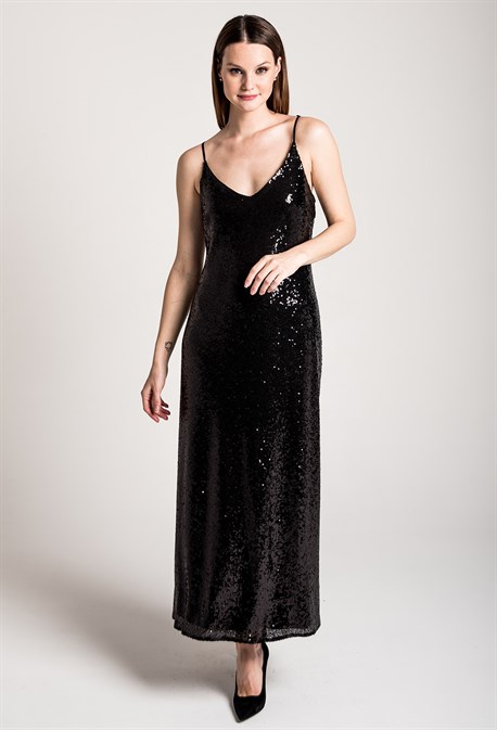 Платье-комбинация макси с пайетками - фото 71265