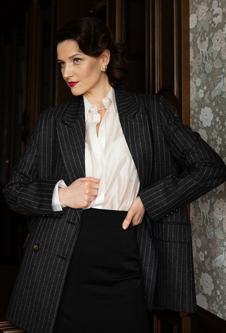 Жакет приталенный из шерсти в полоску - фото 71421