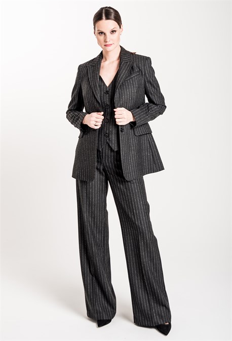 Жакет приталенный из шерсти в полоску - фото 71423