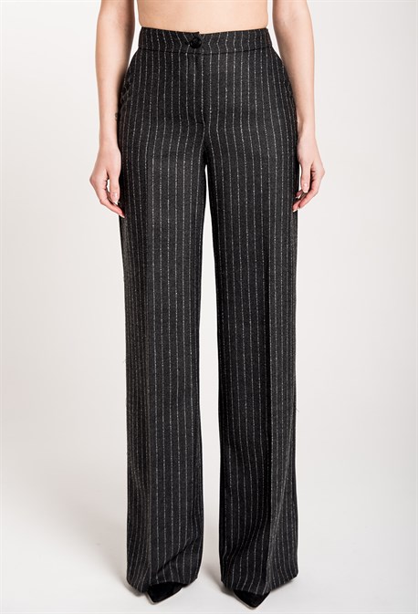 Брюки широкие из шерсти в полоску - фото 71453