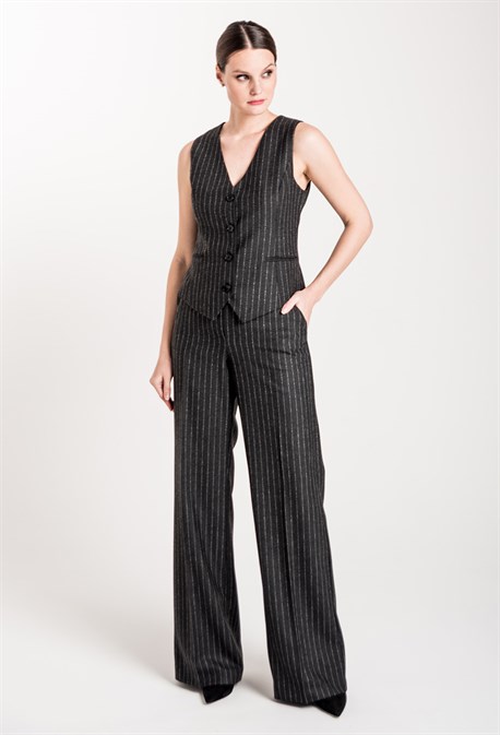 Брюки широкие из шерсти в полоску - фото 71455