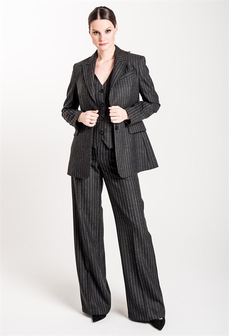 Брюки широкие из шерсти в полоску - фото 71457