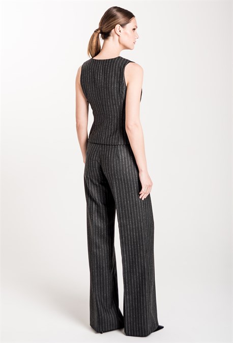 Брюки широкие из шерсти в полоску - фото 71458