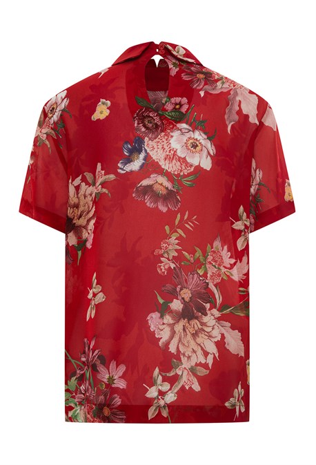 Блузка с короткими рукавами из вискозы с цветочным принтом - фото 71478