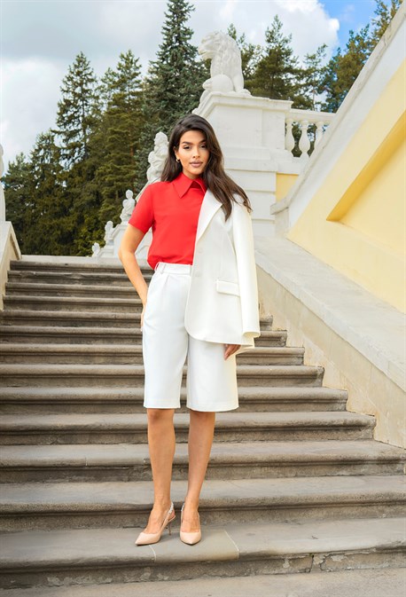 Блузка с короткими рукавами из шелка с хлопком - фото 71491