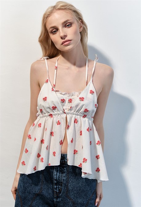 Топ-майка в красный цветочек - фото 74035