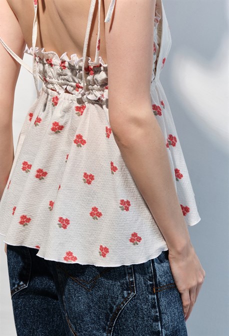 Топ-майка в красный цветочек - фото 74039