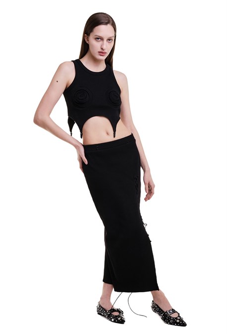 Юбка в рубчик с вырезом - фото 74074