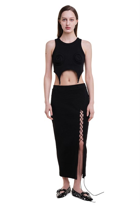 Юбка в рубчик с вырезом - фото 74075