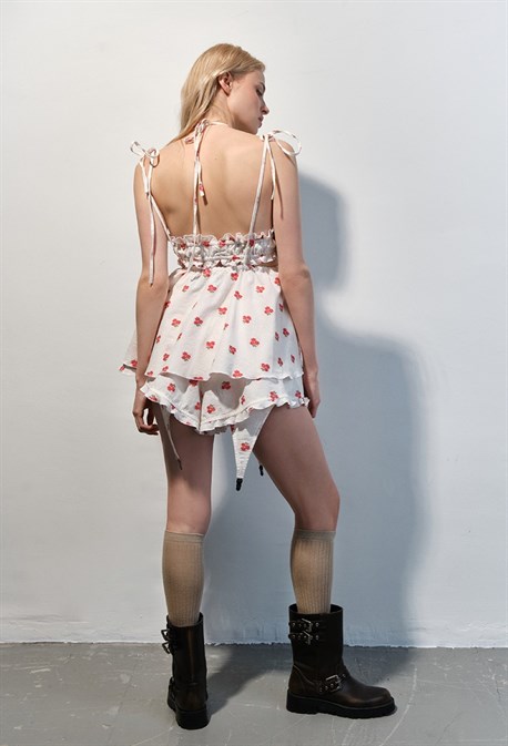 Шорты с подвязками в красный цветочек - фото 74096