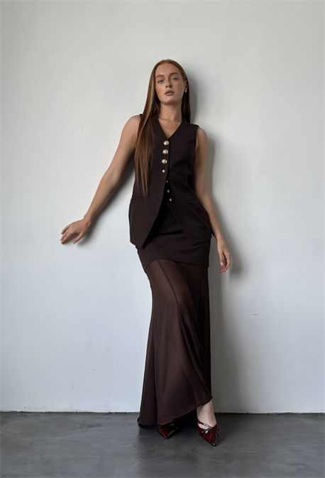 Юбка brown с шифоном - фото 74619