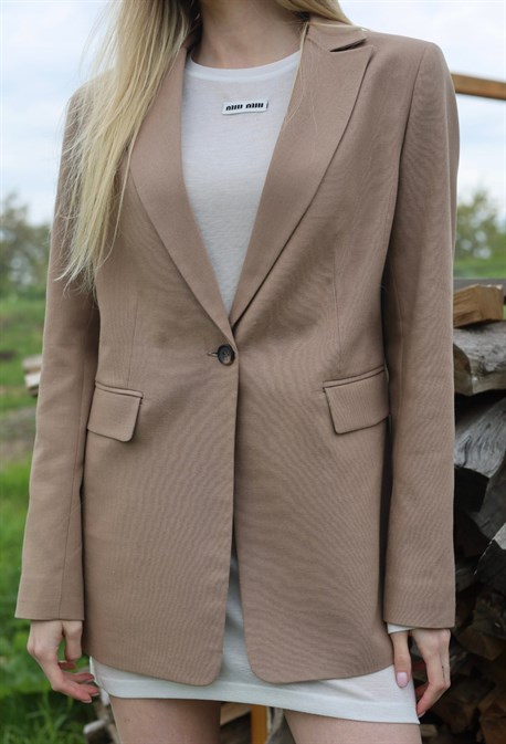 Однобортный льняной жакет - фото 74717