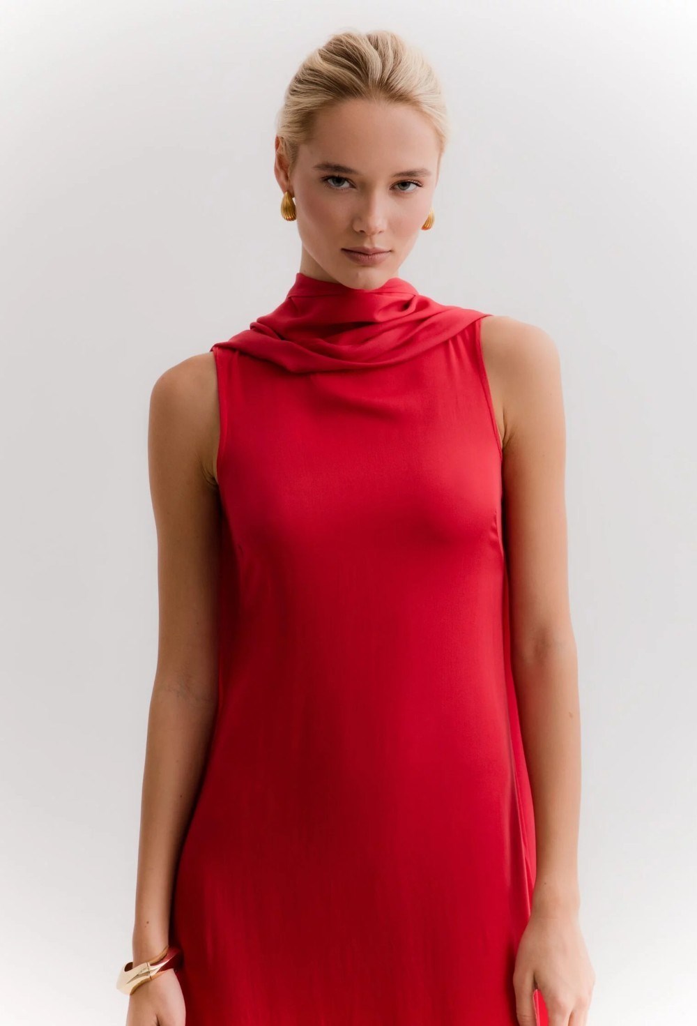 Платье с шарфом красное - фото 77072