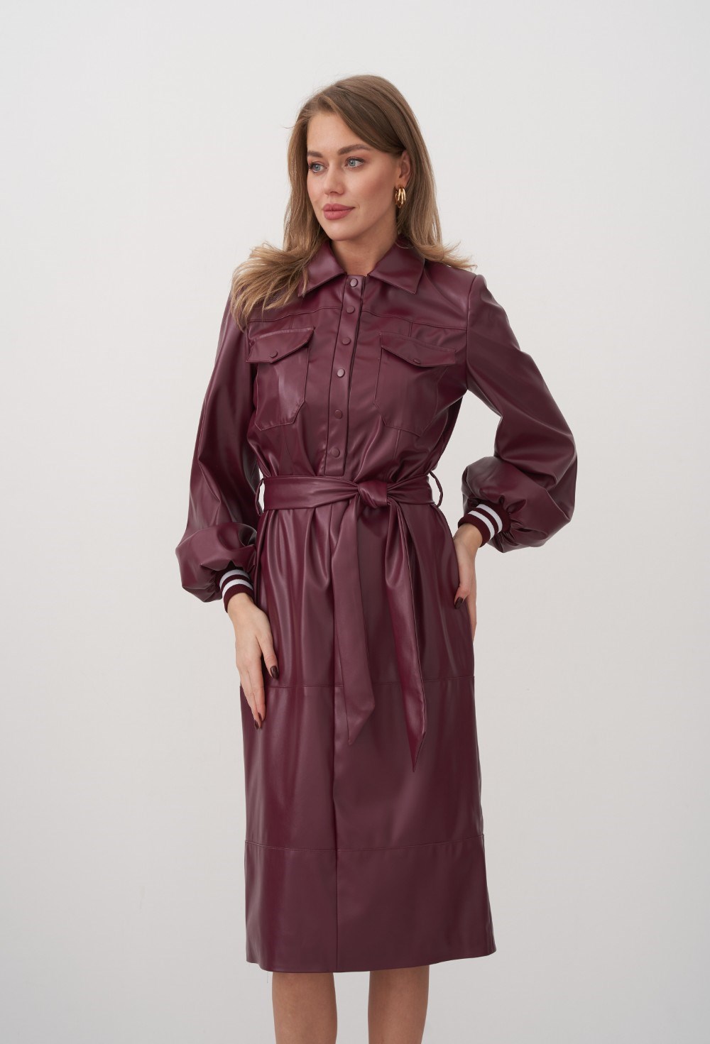 Платье рубашка из экокожи - фото 89275