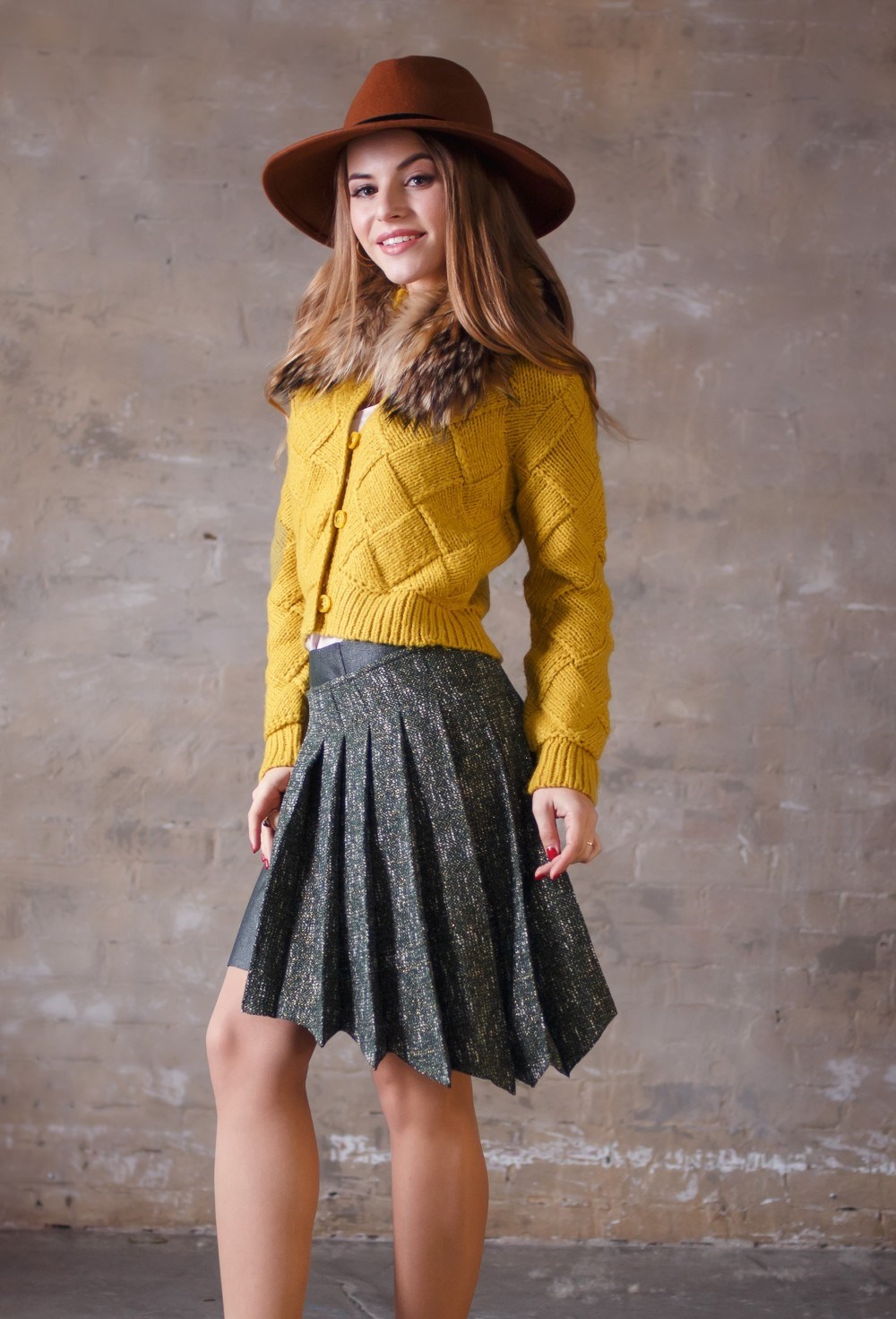 Юбка в складку зеленая «Комбинированная ассиметрия» - фото 89383