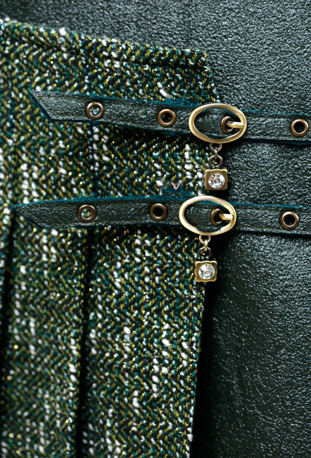 Юбка в складку зеленая «Комбинированная ассиметрия» - фото 89384