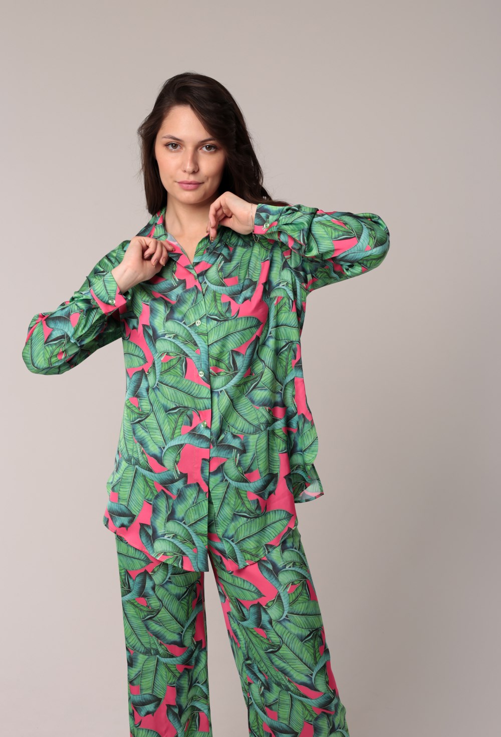 Рубашка ПРИНТ "ЛИСТЬЯ" - фото 91110