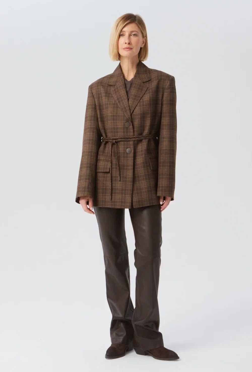 Жакет клетка с поясом - фото 91629