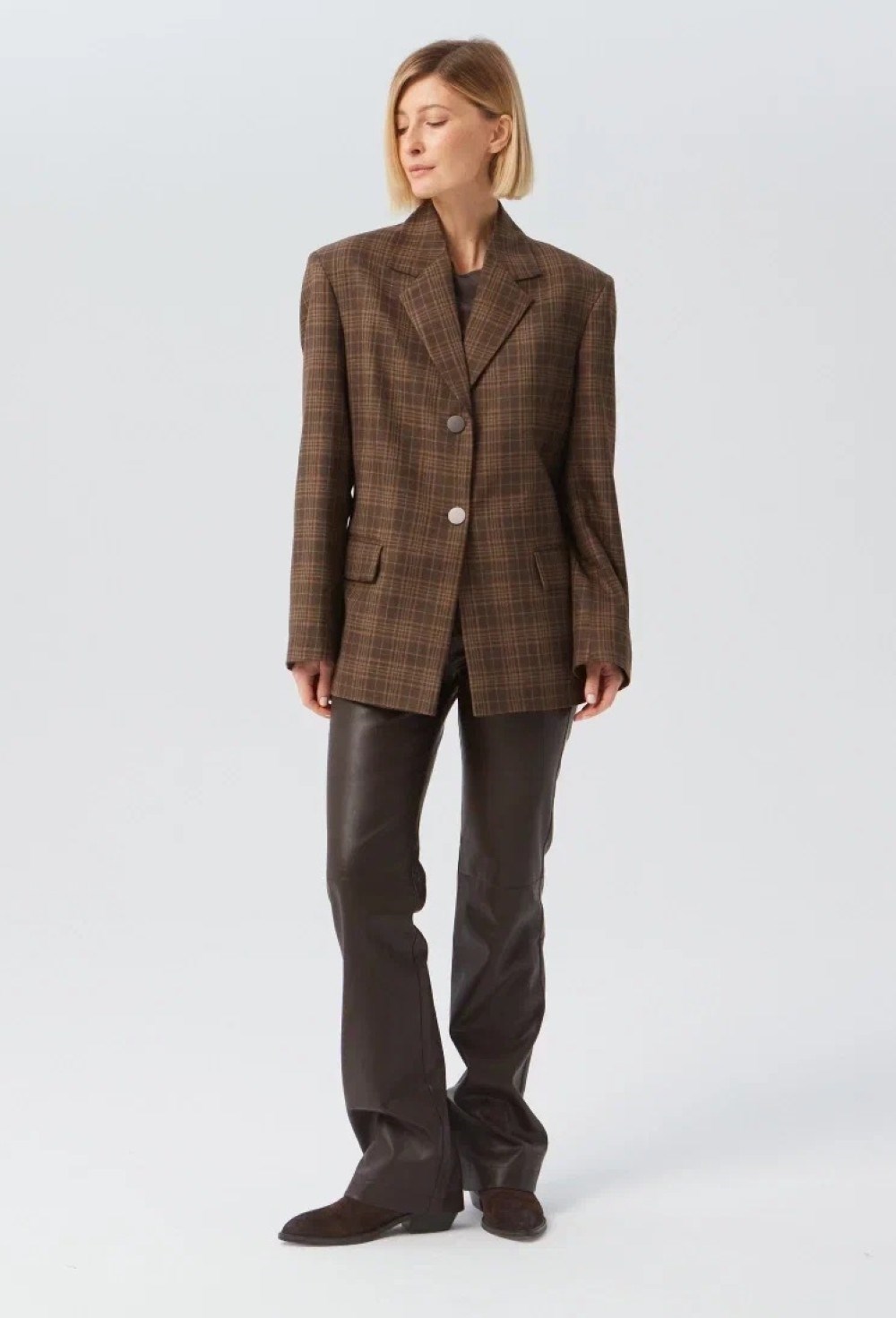 Жакет клетка с поясом - фото 91631