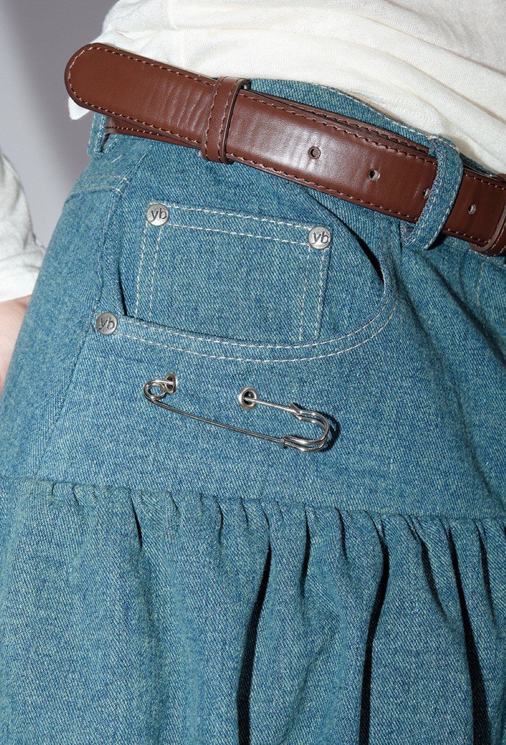 Юбка-баллон джинсовая мини с подвязками - фото 92857