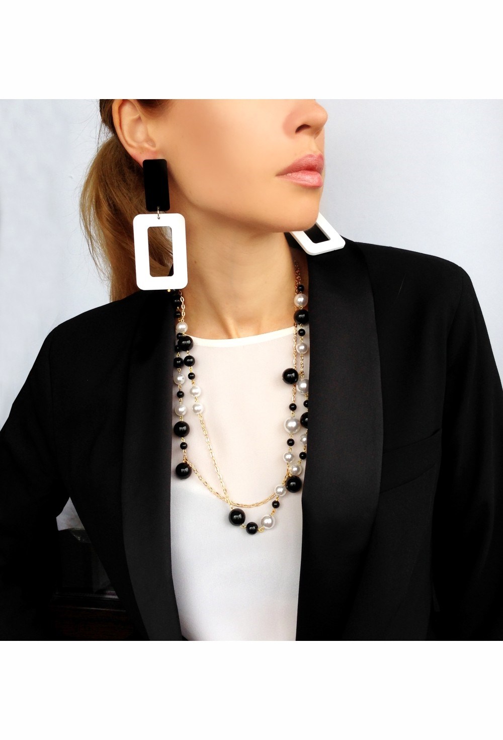 серьги прямоугольник черно-белый - фото 94317