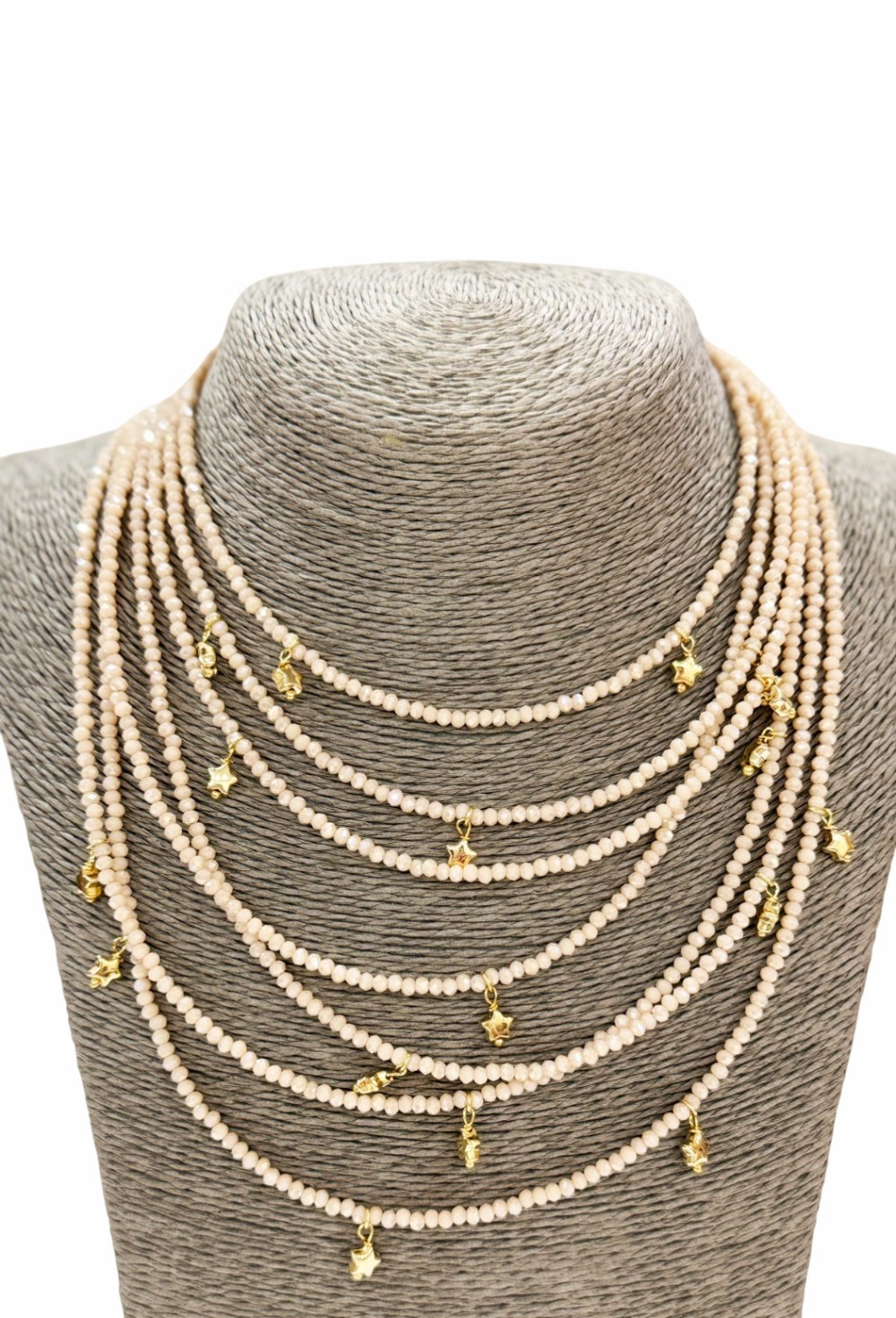 подвеска многорядная со звездами бежевая - фото 94340