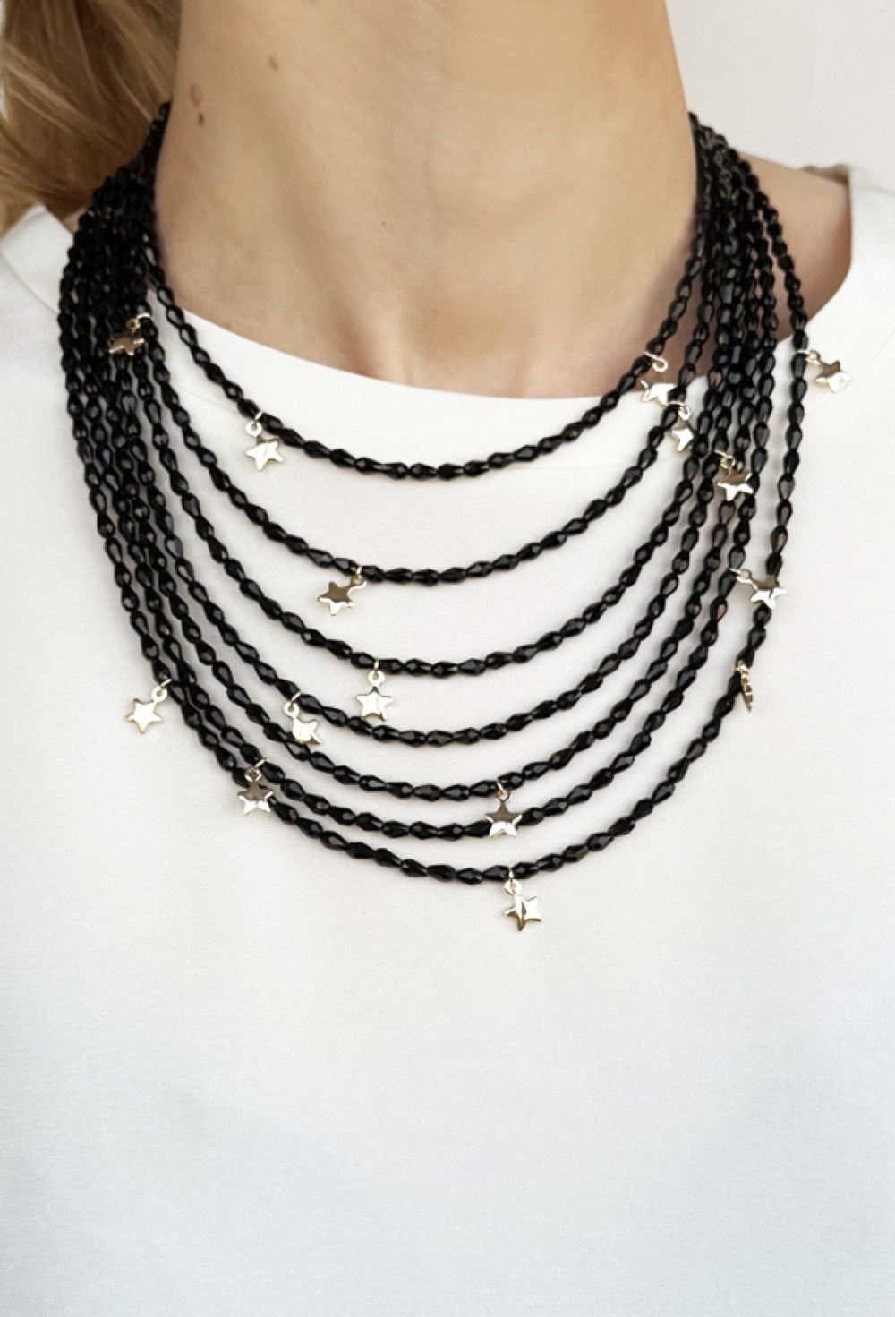 подвеска многорядная со звездами черная - фото 94350