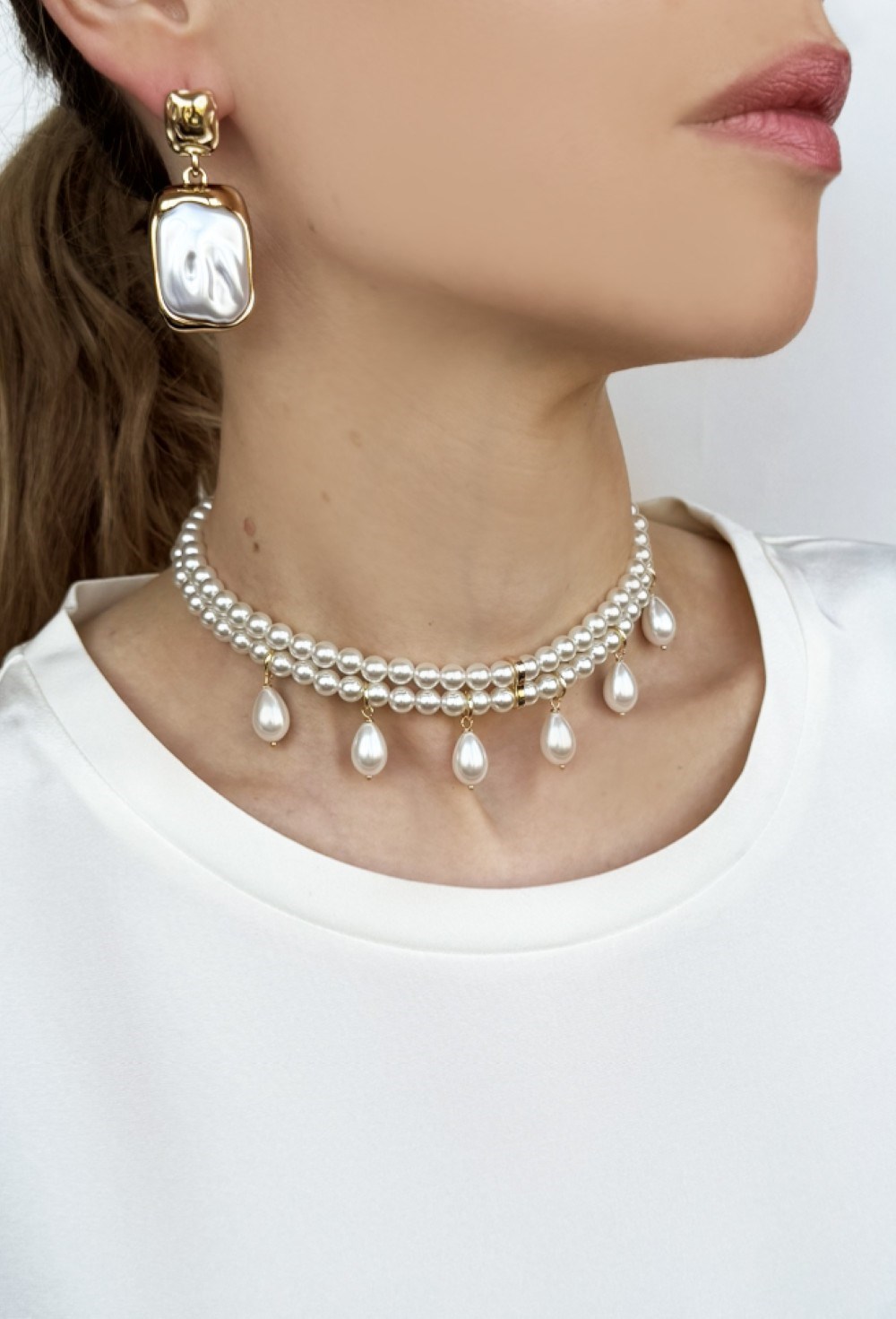 чокер из жемчуга с каплями - фото 94361