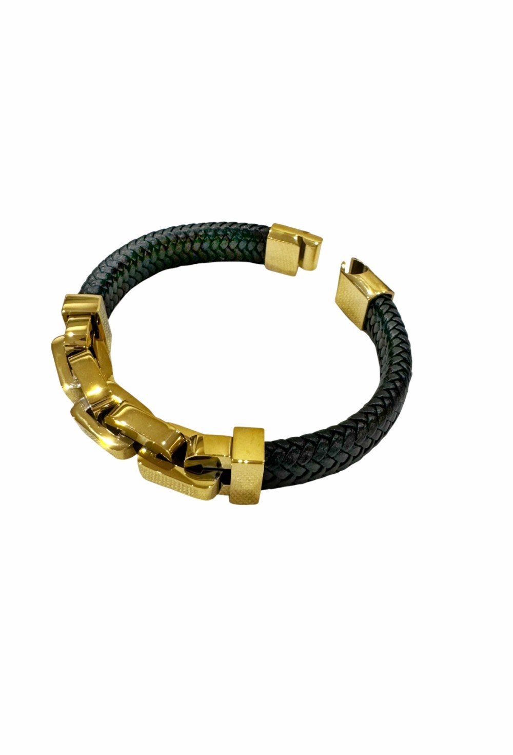 браслет с кожей и цепью - фото 94364