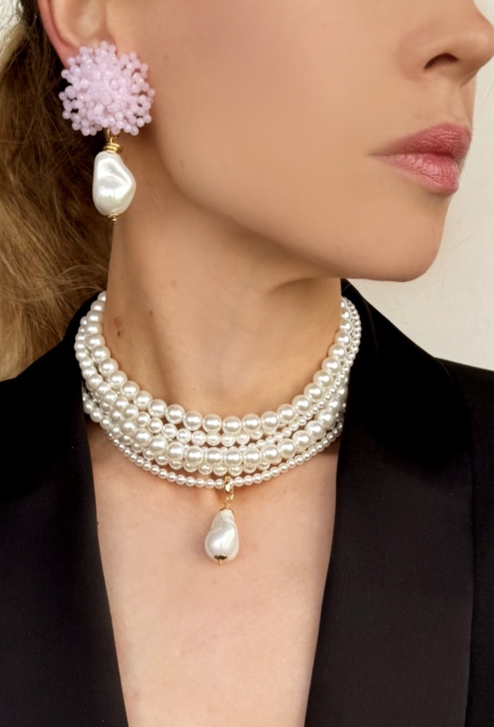 клипсы из хрусталя бледно-розовые с жемчугом - фото 94368