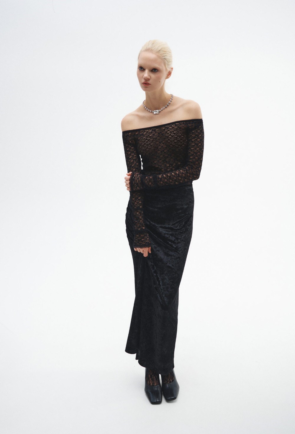 Юбка "Teatro black" из мраморного бархата - фото 97324