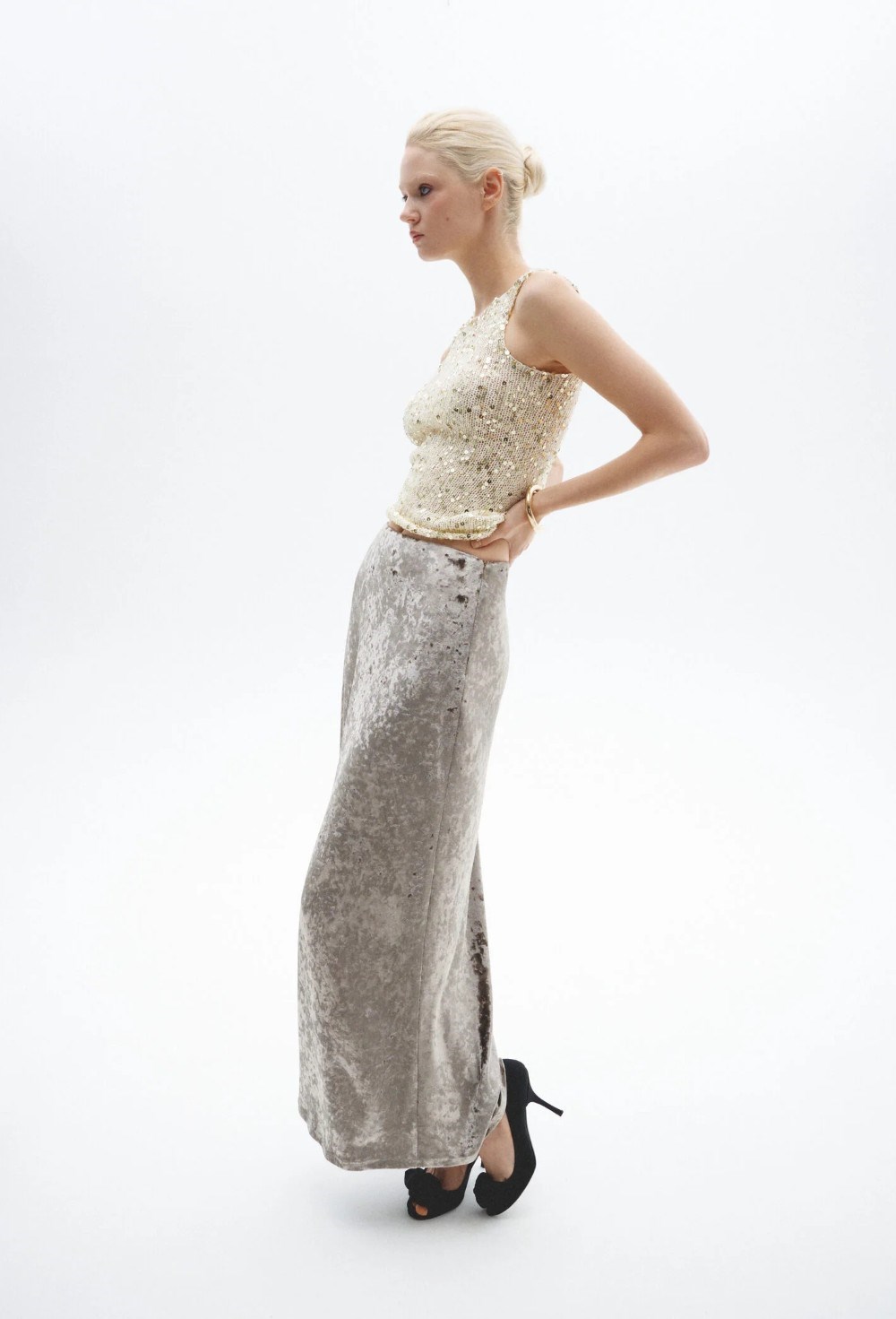 Юбка "Teatro foil" из мраморного бархата - фото 97329