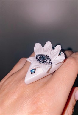 Кольцо Белое сердце с оком